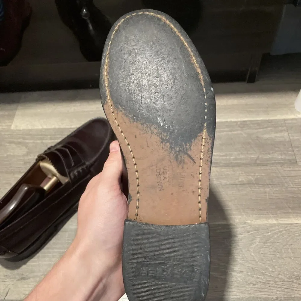 Vintage DEXTER Mens Penny Loafers Leather Brown Handsewn Made In USA Size 8.5 D